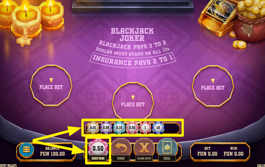 Blackjack Joker ВЫБЕРИТЕ СУММУ СТАВКИ.