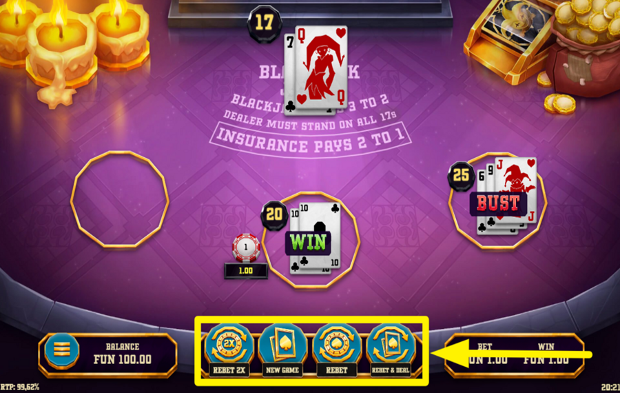 Blackjack Joker Повторите последнюю сумму ставки.