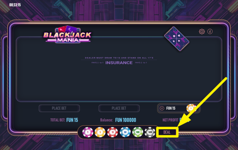 Blackjack Mania DISTRIBUEZ LES CARTES.