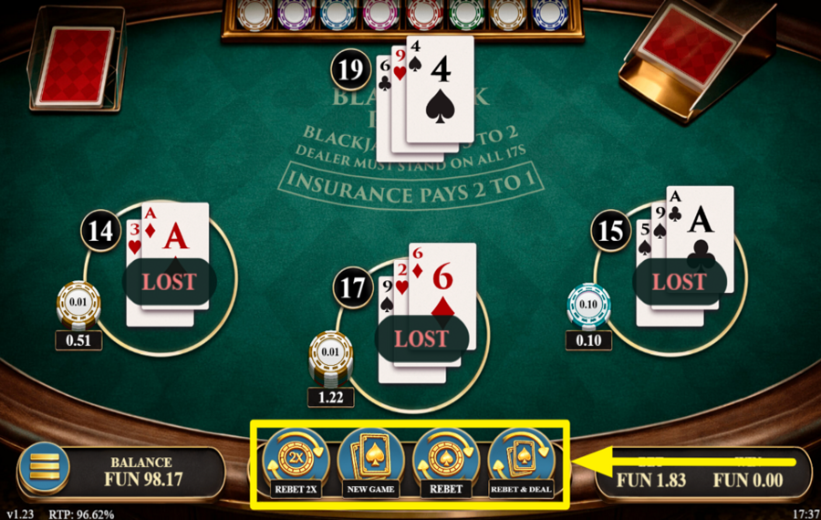 Blackjack Prime ИСПОЛЬЗУЙТЕ ОПЦИИ ПОВТОРНОЙ СТАВКИ.