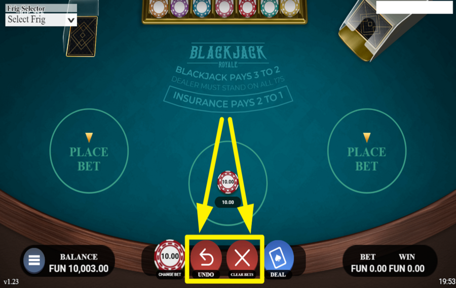 Blackjack Royale EFFACER OU ANNULER VOTRE PARI SÉLECTIONNÉ.