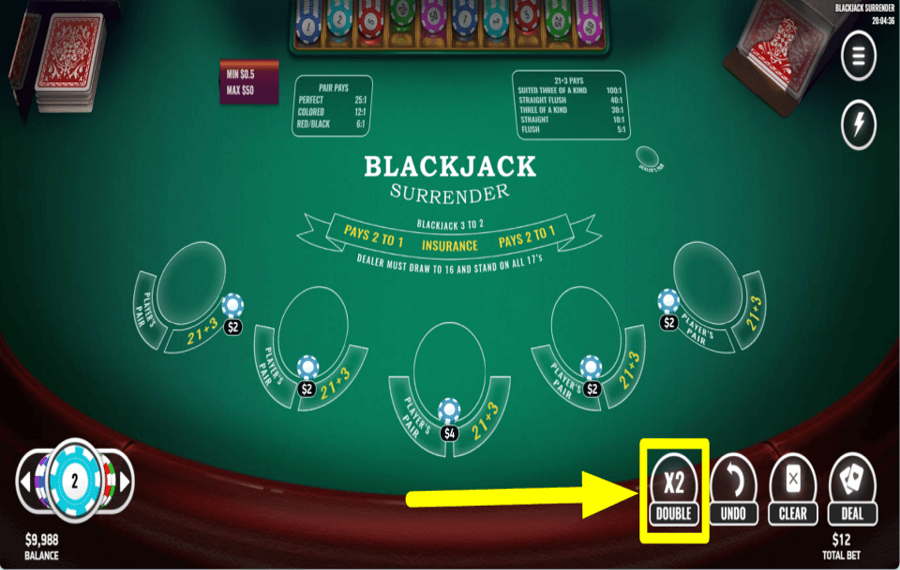 Blackjack Surrender УДВОИТЕ ВАШИ СТАВКИ.