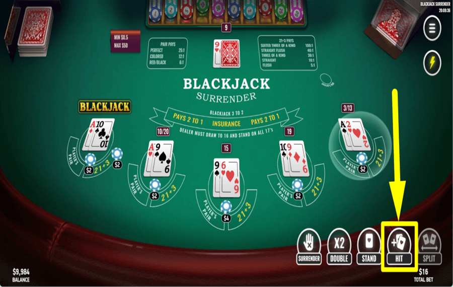 Blackjack Surrender ВЫТЯНИ ОДНУ КАРТУ.
