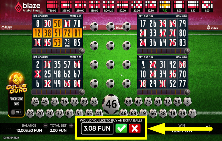 Blaze Futebol Bingo PAY FOR EXTRA BALLS.