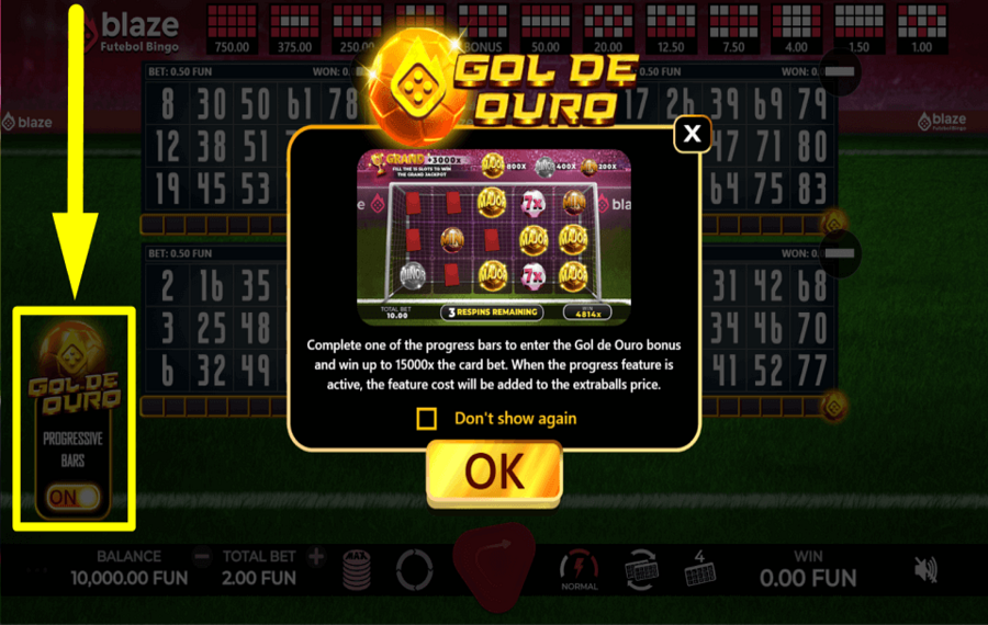 Blaze Futebol Bingo PROGRESS TO THE BONUS.