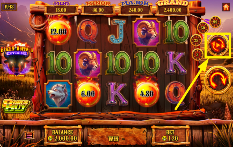 Blazin Buffalo Extreme ИСПОЛЬЗУЙТЕ АВТОМАТИЧЕСКОЕ ВРАЩЕНИЕ.