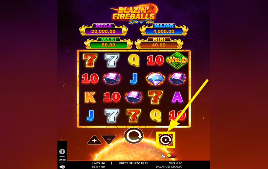 Blazin Fireballs Spin n Win ACTIVATE AUTOMATIC PLAY.