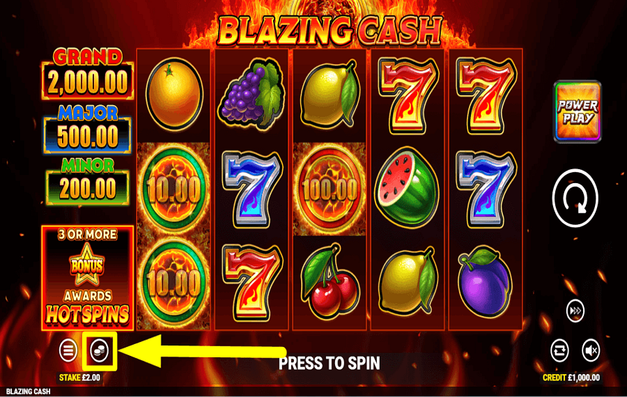 Blazing Cash SELECT THE BET.