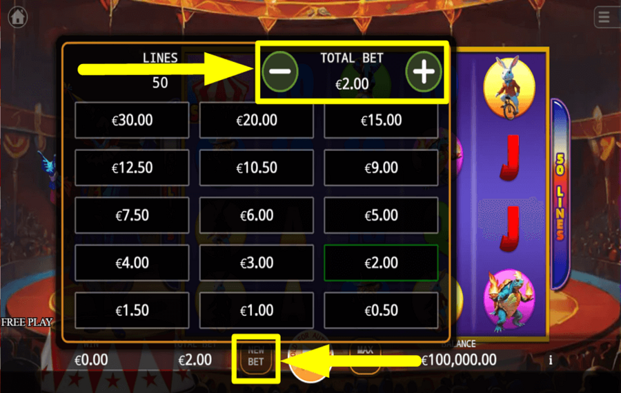 Blazing Circus MODIFICAR LA APUESTA.