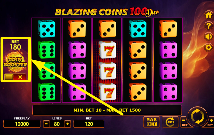 Blazing Coins 100 Dice ACTIVEZ LE BOOSTER DE PIÈCES.