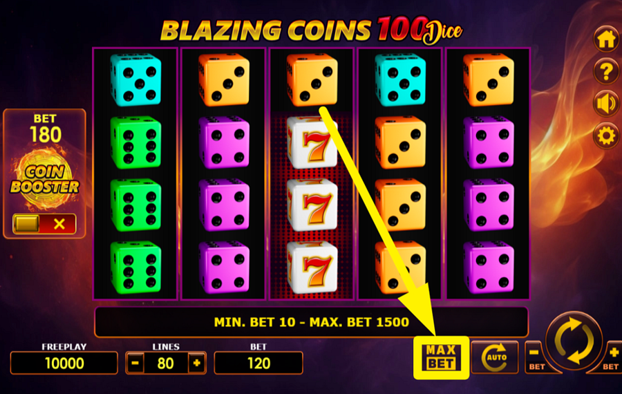 Blazing Coins 100 Dice VISEZ LE MONTANT MAXIMAL DE VOTRE MISE.
