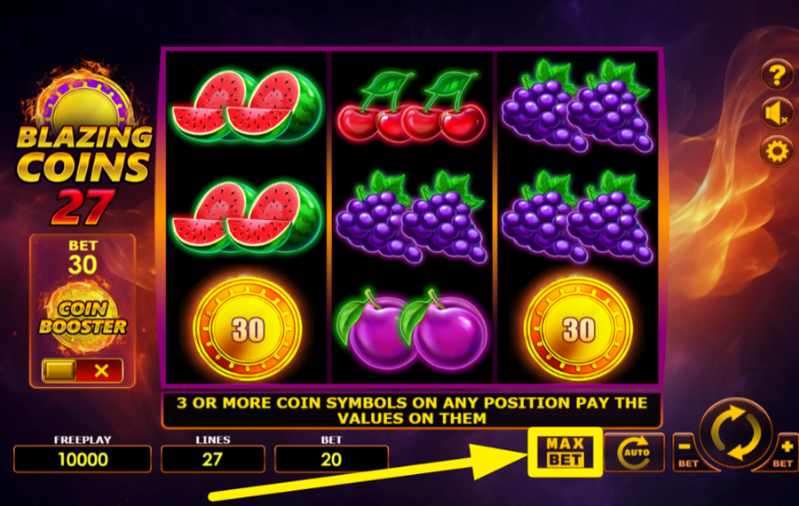 Blazing Coins 27 SET THE MAXIMUM STAKE.