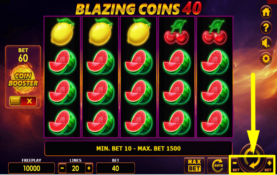 Blazing Coins 40 SET THE BET AMOUNT.