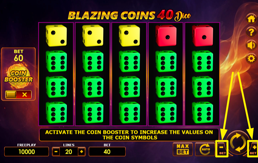 Blazing Coins 40 Dice DÉTERMINEZ VOTRE MISE.