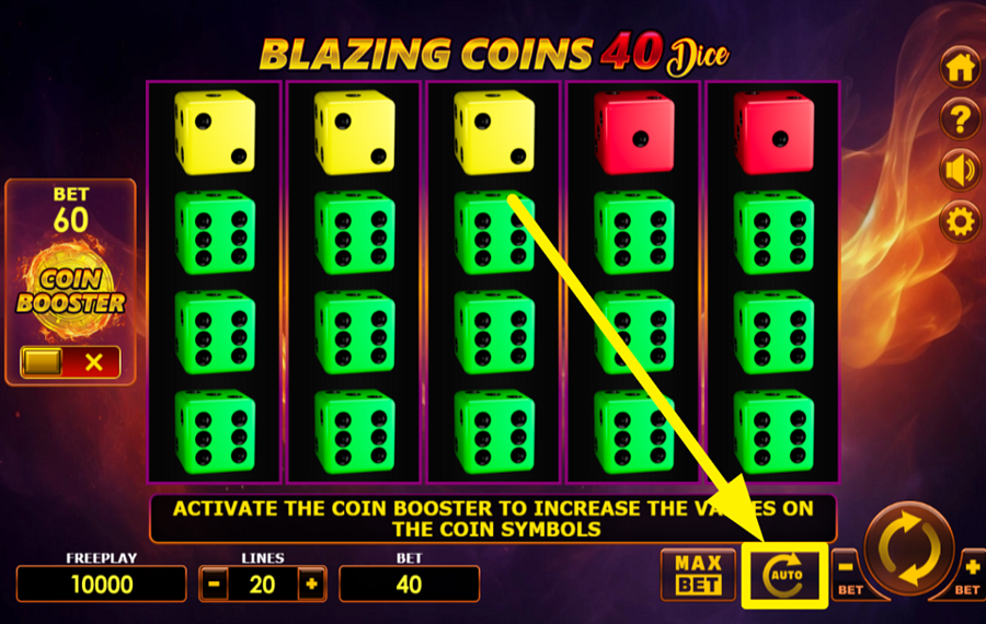 Blazing Coins 40 Dice FAITES TOURNER LES BOBINES AUTOMATIQUEMENT.