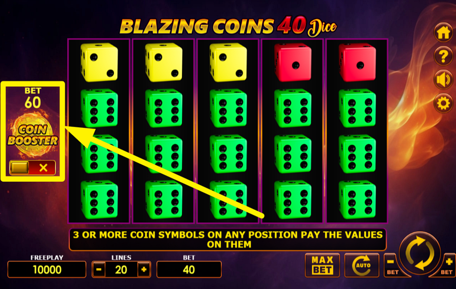 Blazing Coins 40 Dice ACTIVEZ LE GASPILLEUR DE PIÈCES.