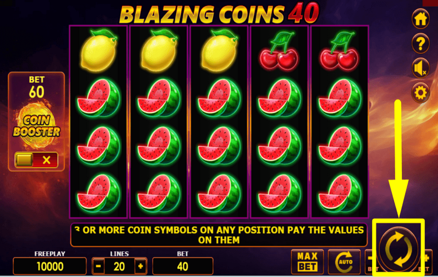 Blazing Coins 40 START THE GAME.