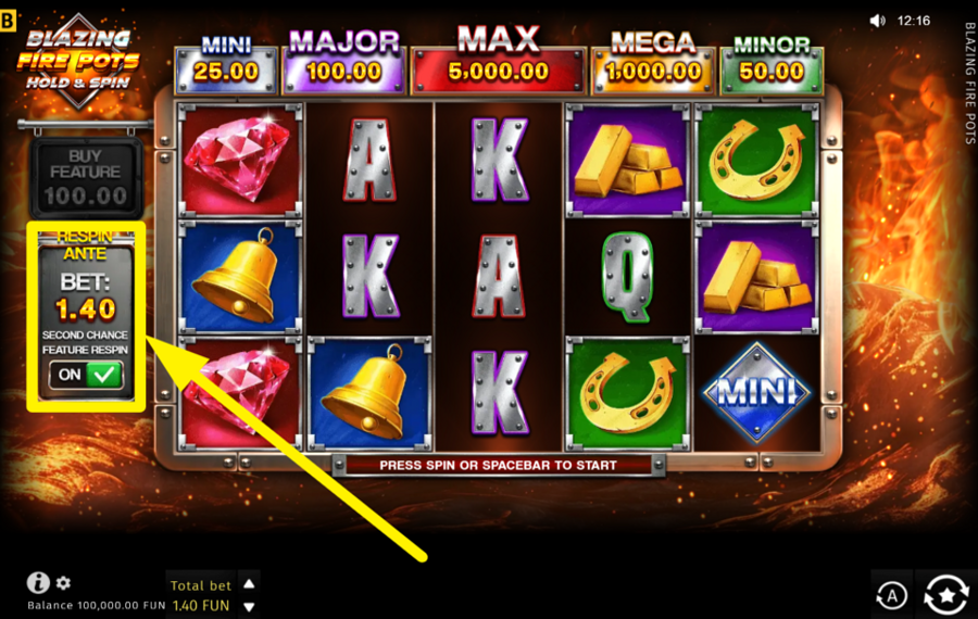 Blazing Fire Pots Hold and Spin ANTE UP YOUR BET.