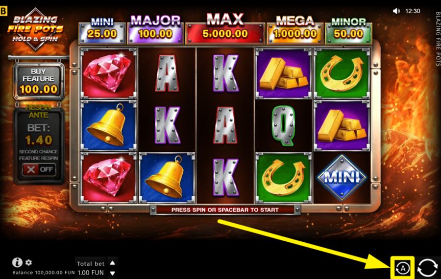 Blazing Fire Pots Hold and Spin TRIGGER AUTOMATIC SPINS.