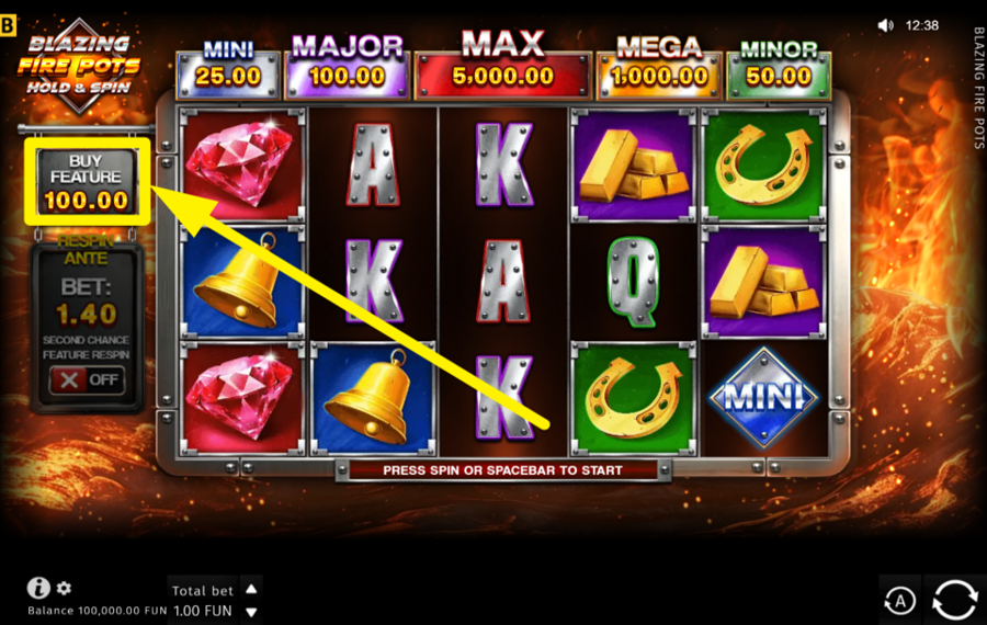 Blazing Fire Pots Hold and Spin UNLOCK THE BLAZING BONUS!