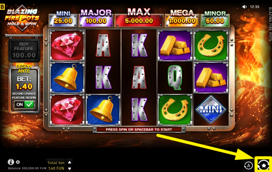 Blazing Fire Pots Hold and Spin SPIN THE REELS.