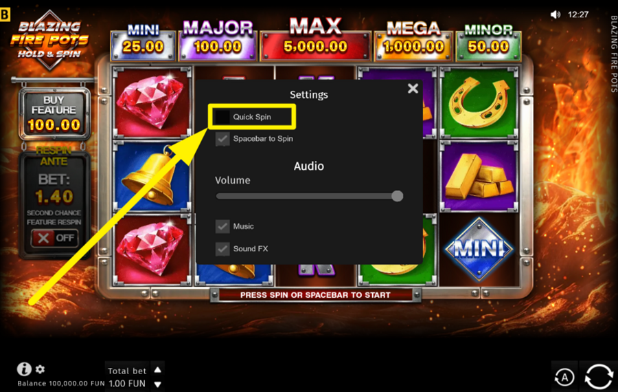 Blazing Fire Pots Hold and Spin AMP UP THE GAME.