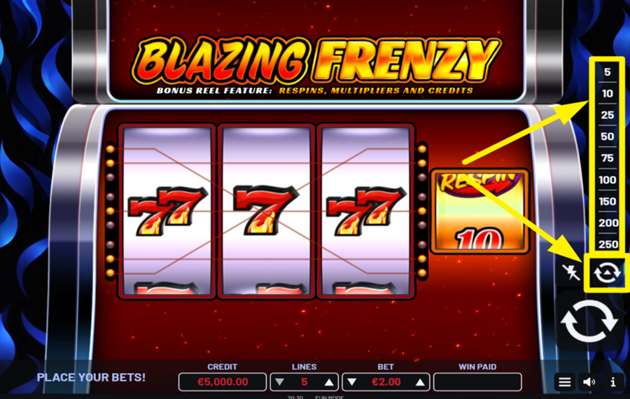 Blazing Frenzy DÉCLENCHEUR DE TOURNÉES AUTOMATIQUES.