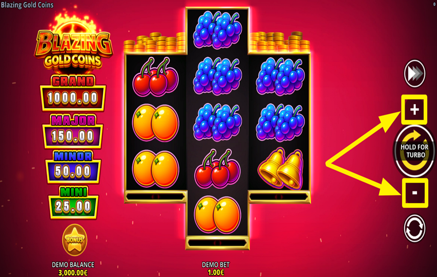 Blazing Gold Coins Running Wins ADJUST YOUR BET.