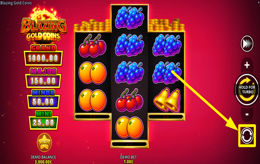 Blazing Gold Coins Running Wins CHOOSE AUTOMATIC PLAY.