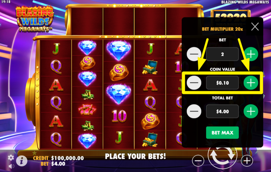 Blazing Wilds Megaways SELECT YOUR COIN VALUE.
