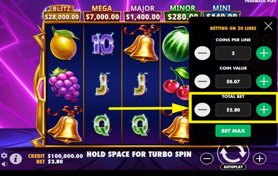 Blitz Super Wheel SPECIFY THE TOTAL BET.