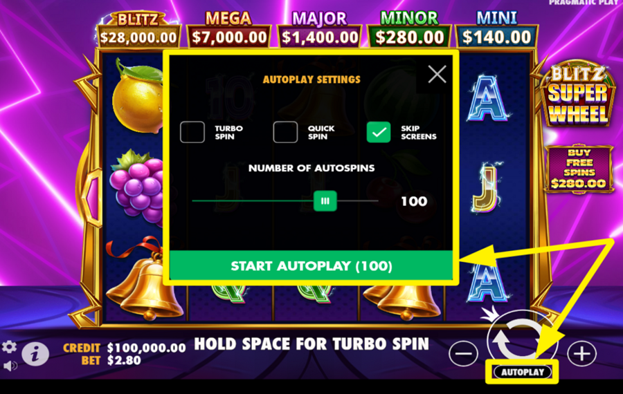 Blitz Super Wheel SPIN THE REELS AUTOMATICALLY.