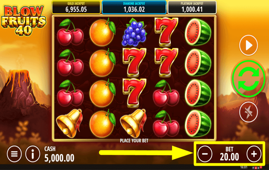 Blow Fruits 40 SELECT THE TOTAL BET.