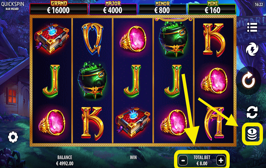 Blue Wizard Choisissez le montant de votre mise.