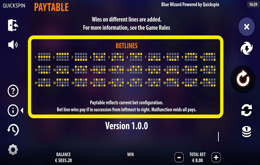 Blue Wizard Choisissez les lignes de paiement.