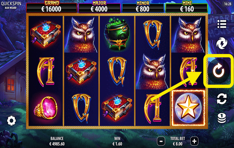 Blue Wizard Cliquez/appuyez sur le bouton « Spin ».