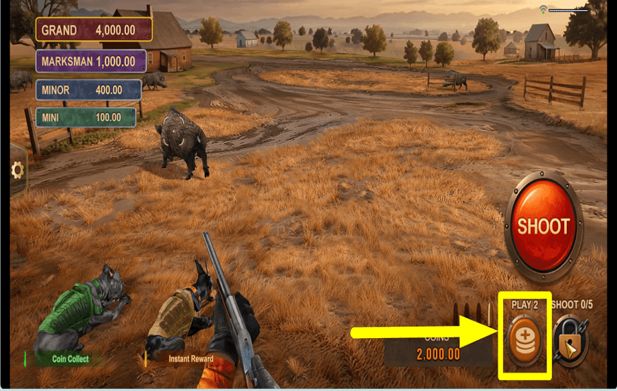 Boar Rush Jackpot Shoot and Win SELECT YOUR WAGER.