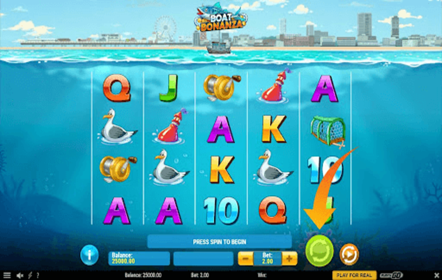 Boat Bonanza Нажмите/нажмите кнопку «Вращать».