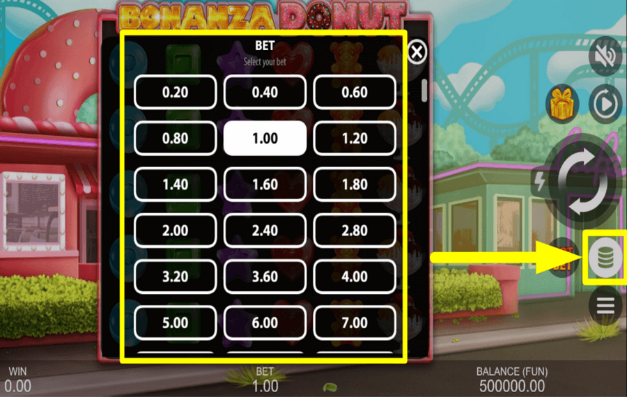 Bonanza Donut CHOOSE THE BET VALUE.