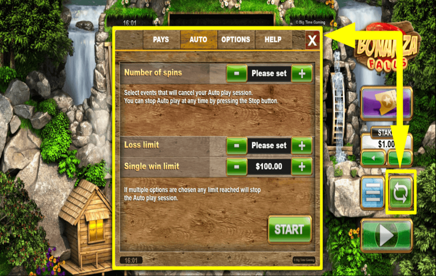 Bonanza Falls UTILIZA LA FUNCIÓN DE REPRODUCCIÓN AUTOMÁTICA.