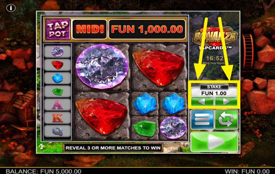 Bonanza Tapcards SET YOUR STAKE.