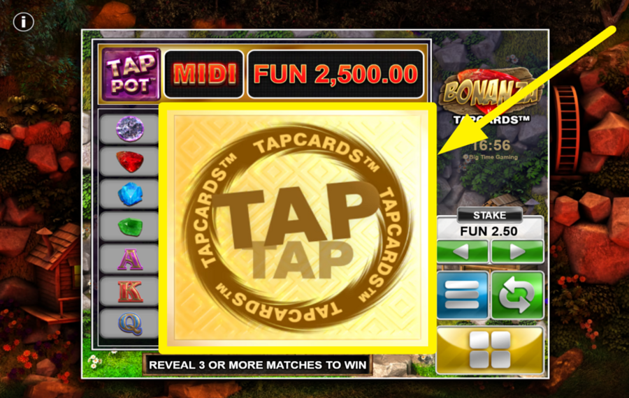 Bonanza Tapcards REVEAL THE SYMBOLS.