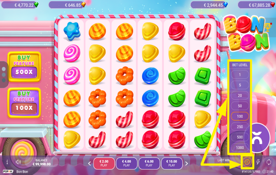 BonBon DETERMINE YOUR BET LEVEL.