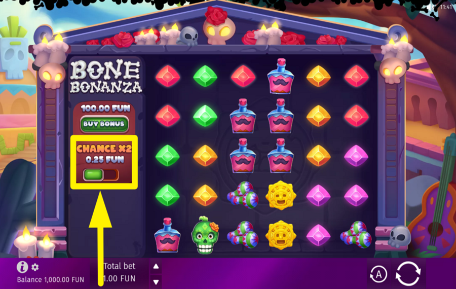 Bone Bonanza АКТИВИРУЙТЕ ФУНКЦИЮ «ШАНС X2».