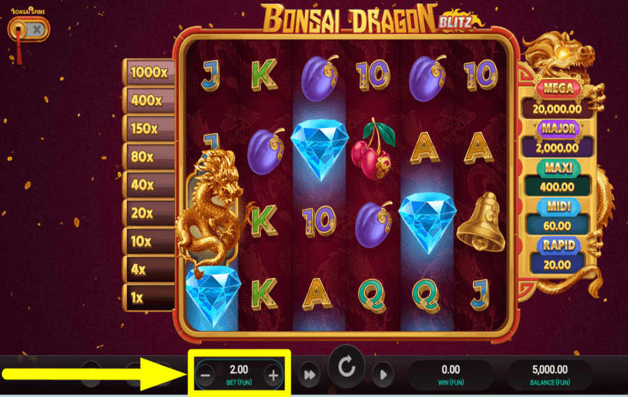 Bonsai Dragon Blitz ADJUST YOUR WAGER.