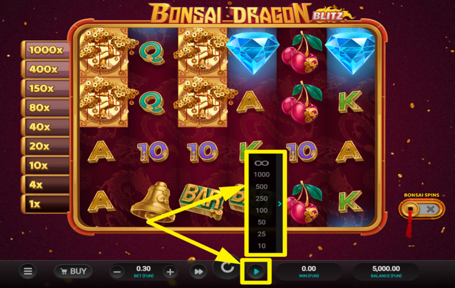 Bonsai Dragon Blitz Dream Drop UTILICE GIROS AUTOMATIZADOS.