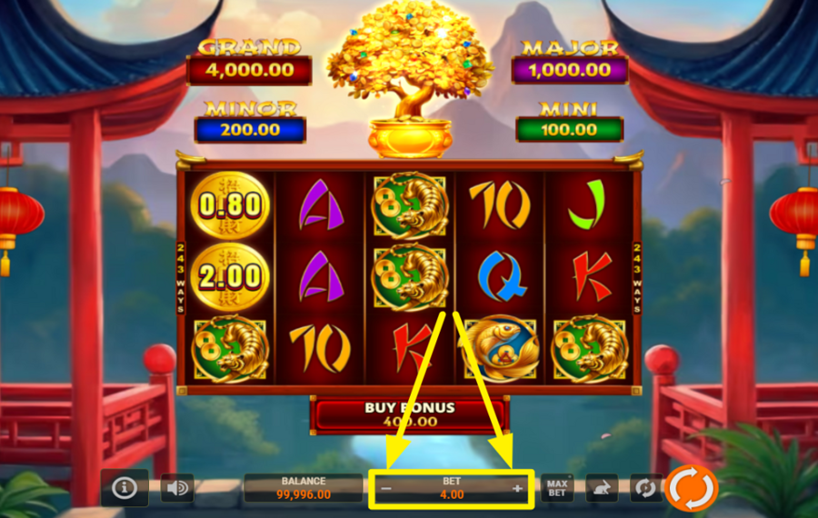 Bonsai Gold Hold and Win DÉTERMINER LE MONTANT DE LA MISE.