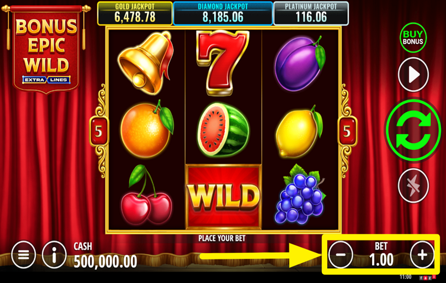 Bonus Epic Wild Extralines 賭け金を指定してください。