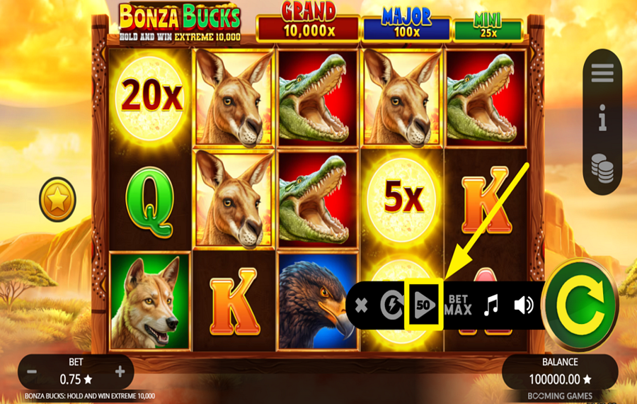 Bonza Bucks Hold and Win Extreme 10000 ACTIVER L'ESSORAGE AUTOMATIQUE.