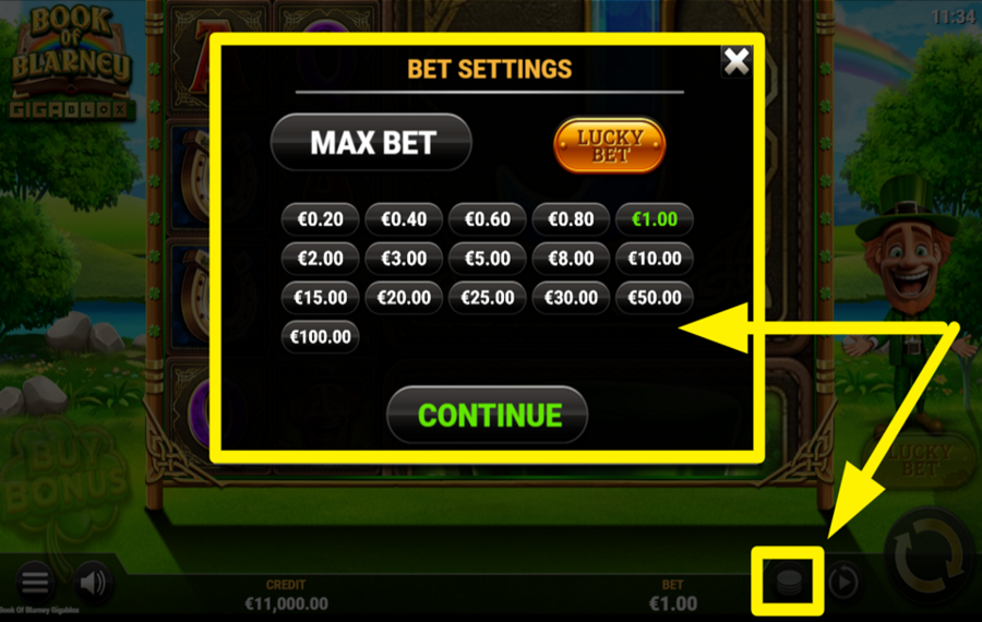 Book of Blarney GigaBlox SELECT YOUR BET AMOUNT.